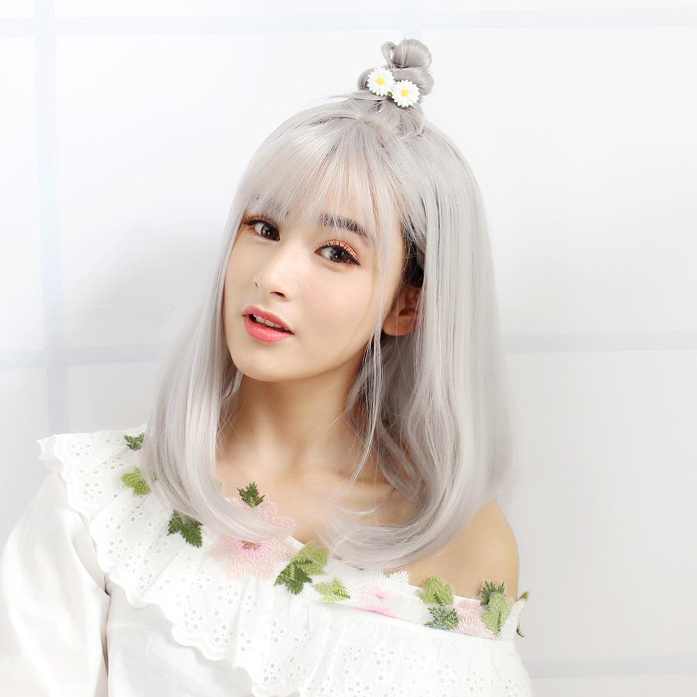 Korean Long Straight Wig with Air Bangs and Inward Buckle for Round Faces