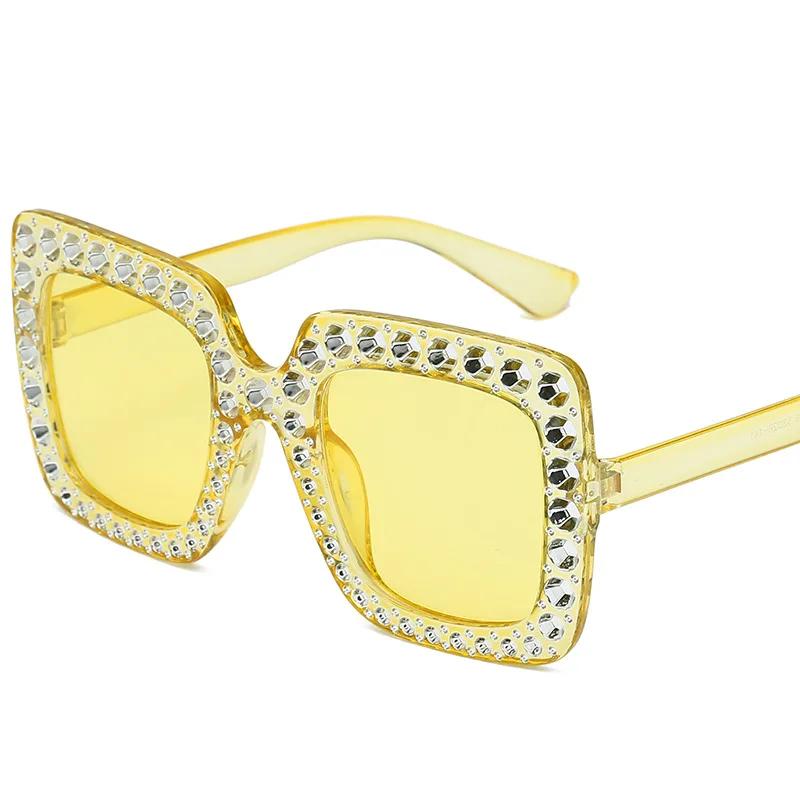 Latest Diamond Plated Large Sunglasses Female Vintage Square Colorful Ocean Sunglasses Personalized Outdoor UV400 Sunscreen Eyewear