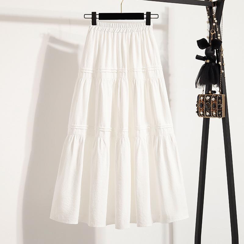 

Women s Plus Size White Wide-Leg Skirt Pants - Summer Elastic Waist, Pleated Design XL білий