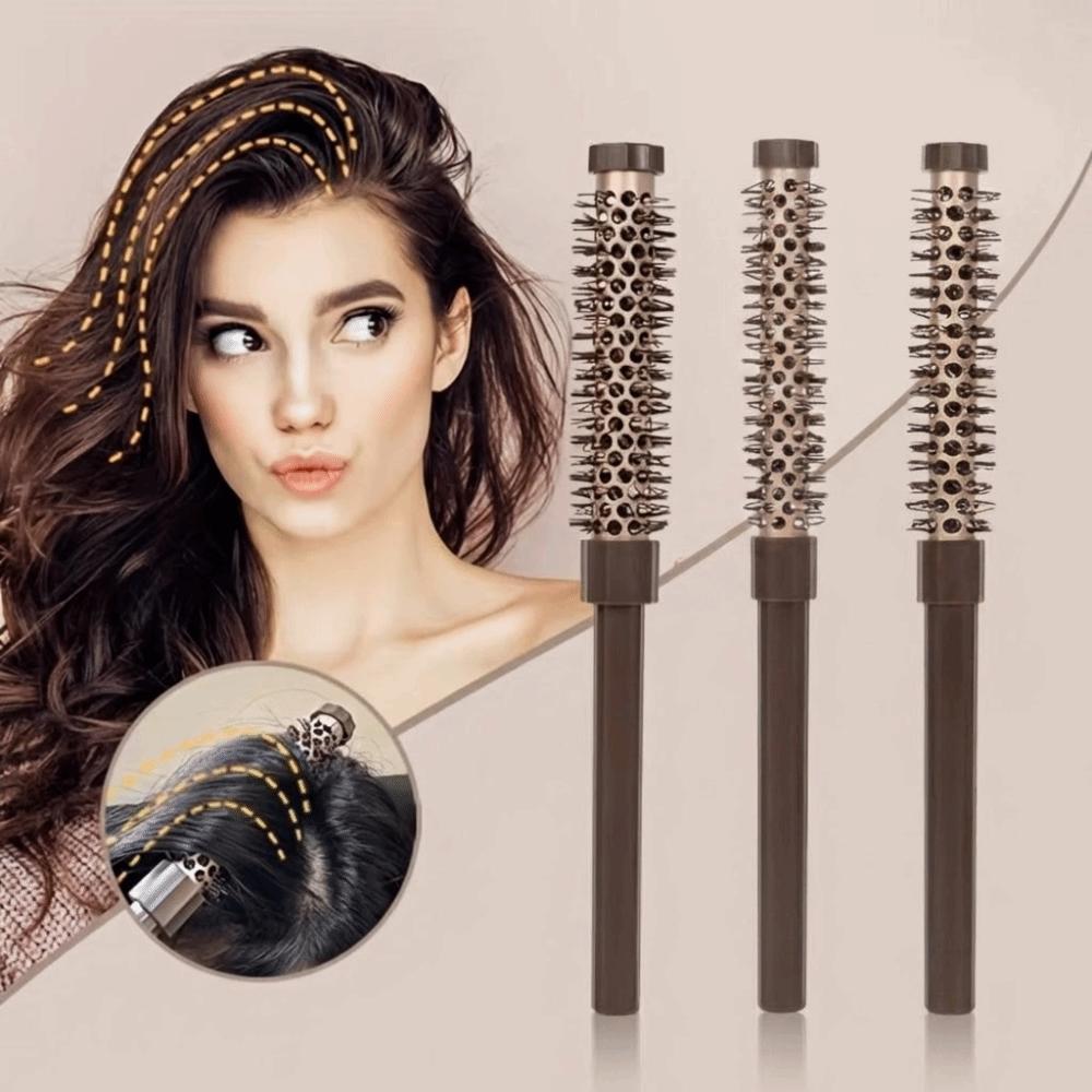 3Pcs Temperature Resistance Curly Hair Styling Comb Aluminum Tube Round Hair Brush Salon Use
