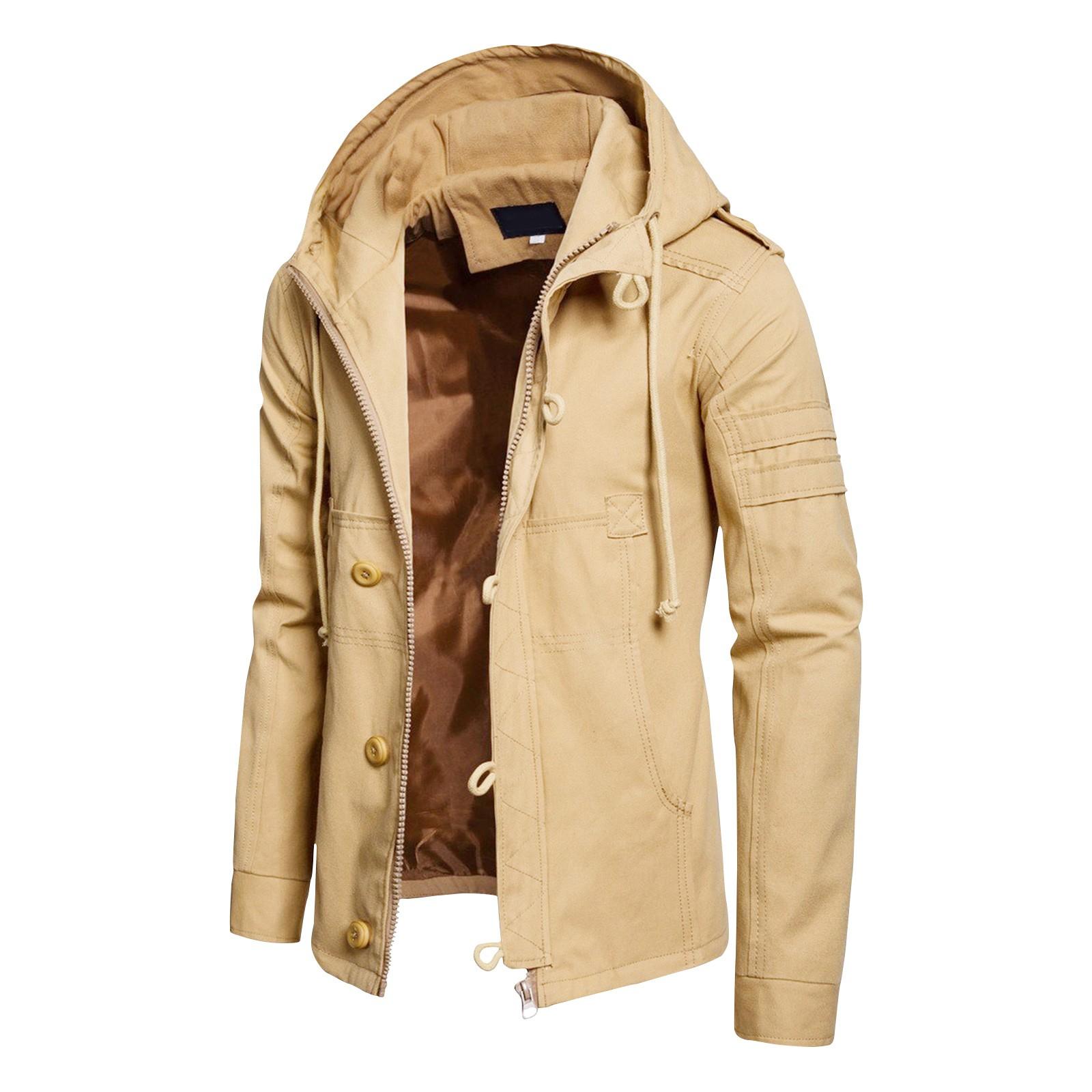 

Мужская однотонная свободная куртка с капюшоном и длинными рукавами, мужская повседневная спортивная куртка-кардиган, плащ M хаки