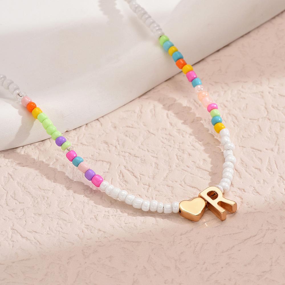 European and American Colored Rice Beads 26 Letter Beaded Necklace Creative Niche Neck Chain Collarbone Chain