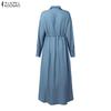 ZANZEA Women Casual Turn Down Collar Loose Long Sleeve Dress