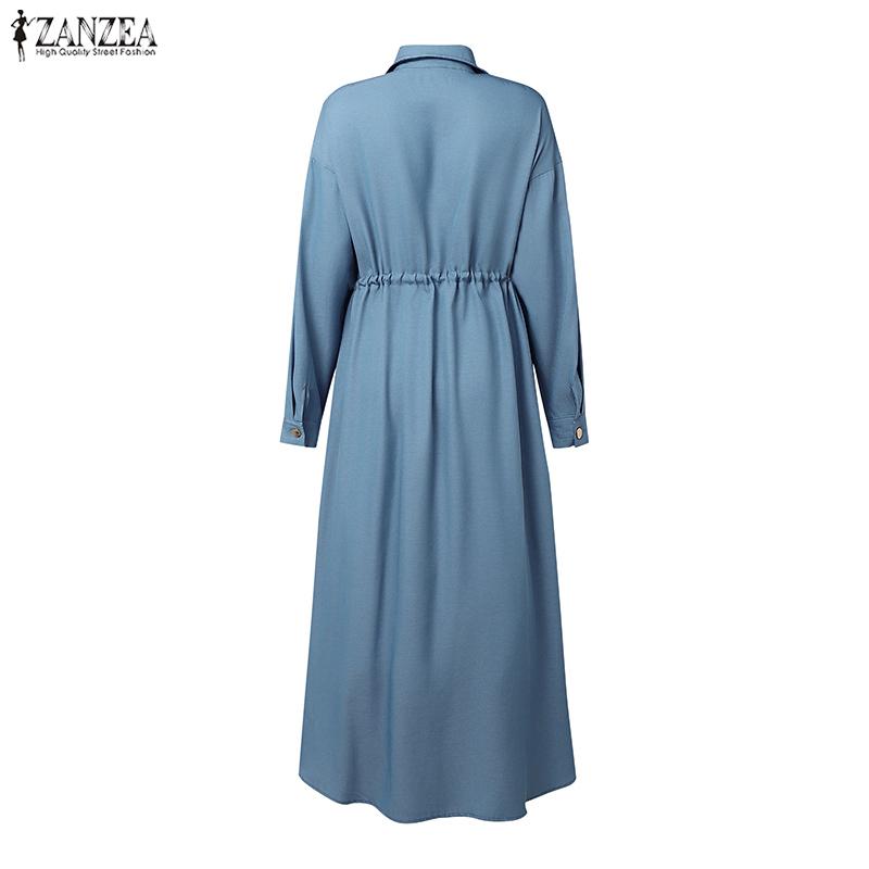 ZANZEA Women Casual Turn Down Collar Loose Long Sleeve Dress