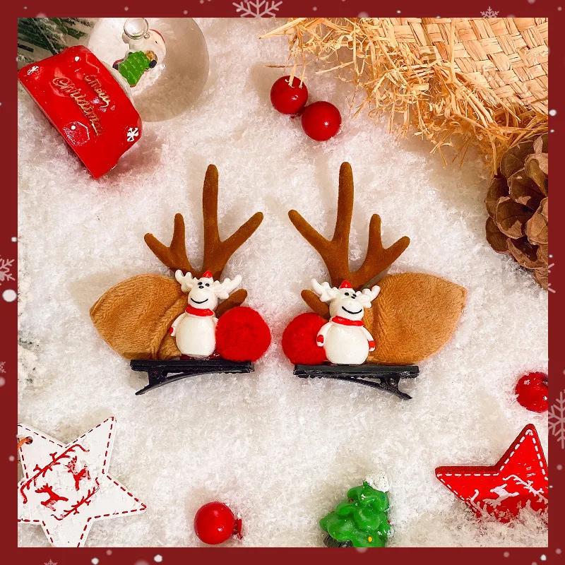 

New Year Christmas Hair Pin Children Barrettes Bow Deer Santa Claus Kids Christmas Headwear Girls Kids Hair Accessories