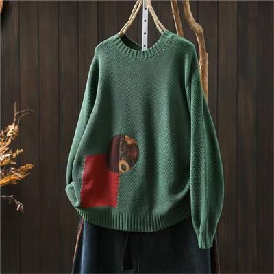 Sieviešu Vintage Raibuma Džemperi Vienkrāsaini Apaļas Kakla Garām Piedurknēm Adīti Audumi Rudens Džemperi
