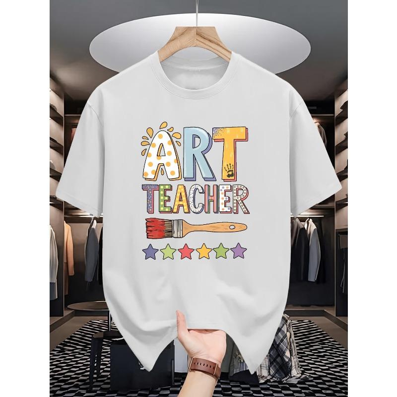 

ART TEACHER Men s Summer Short-sleeved T-shirts, Fashionable and Trendy Printed , Spring and Summer Round Neck Casual Versatile Tops S белый