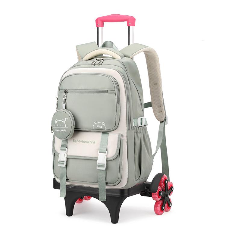 Natural Fish Design Trolley Backpack for Middle School Girls - Large Multi-Layer Capacity