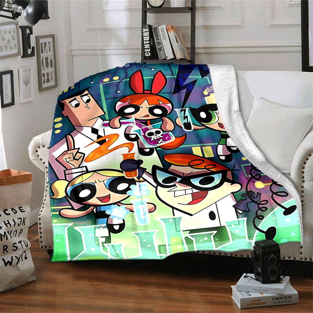 1pc Powerpuff Girls Science Lab Cozy Print Blanket Lightweight Warm Flannel Throw Blanket For Sofa, Bed, Living Room