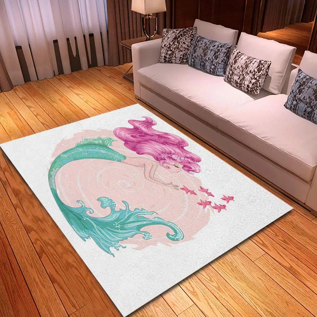 Cartoon Mermaid Girl Area Rug The Underwater World Carpet Ocean Animal Floor Mat Sea Mats Home Living Room Kids Bedroom Doormat
