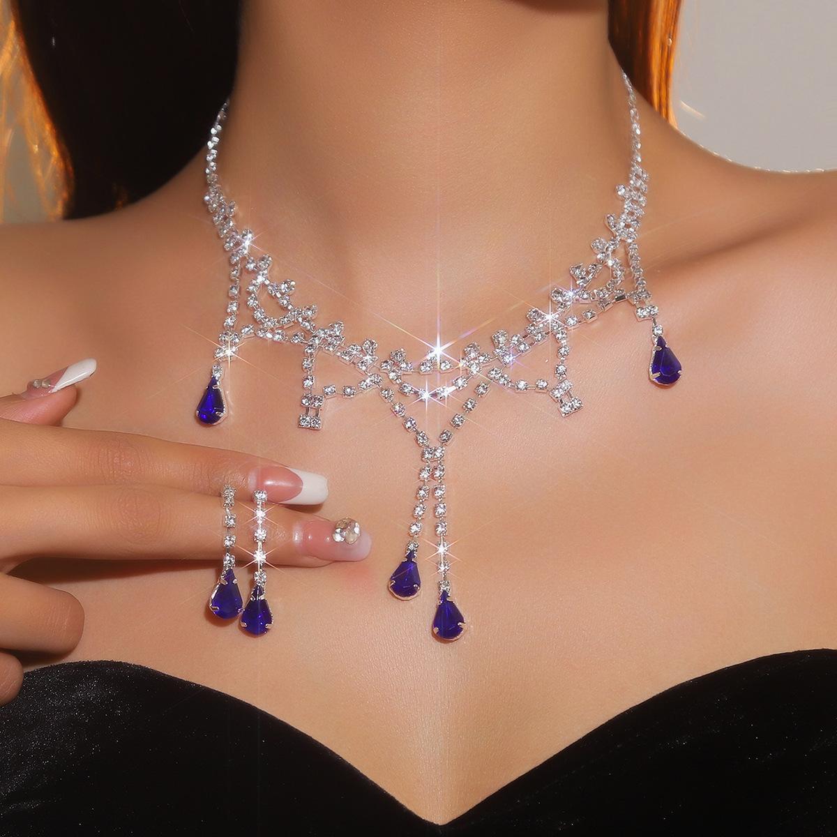 

Геометрический дизайн, элитное роскошное супер-блестящее бриллиантовое ожерелье, серьги, комплект из двух частей, свадебный комплект ювелирных изделий