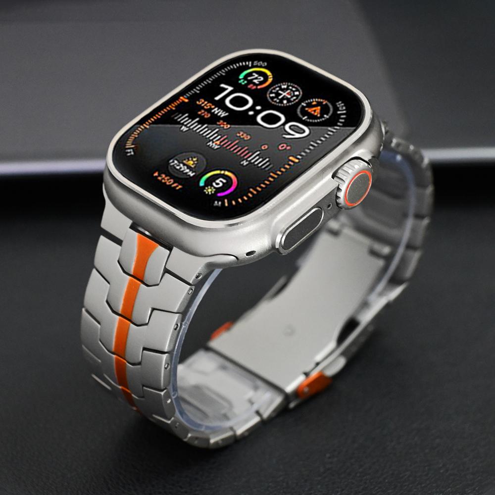 Titanium Orange Metal Band for Apple Watch 49mm 46mm 45mm 44mm Luxury Stainless Steel Bracelet for Series 10 9 8 7 6 5 4 Ultra2