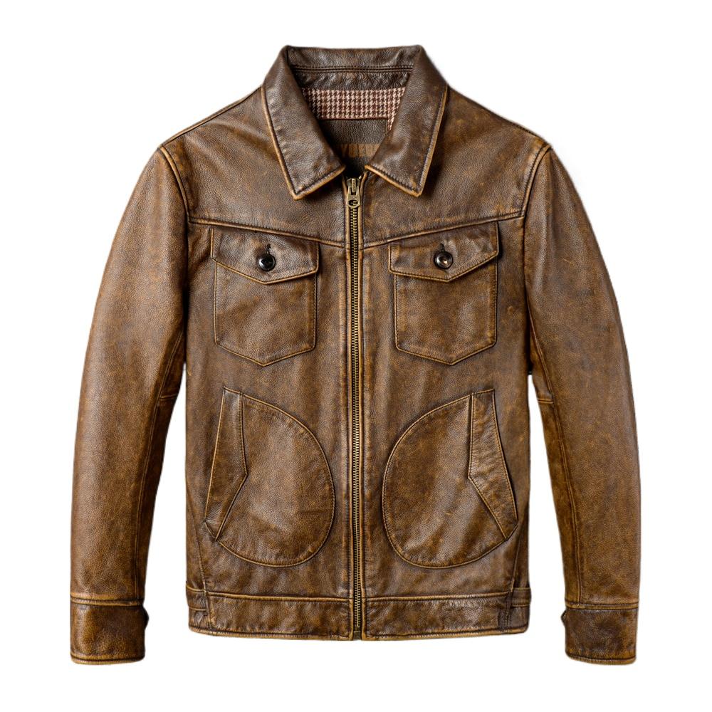 

Casual Vintage Genuine Cow Men Leather Jacket Slim Fit Natural Sheepskin Coat Man Cowhide Clothes Spring Autumn 6XL