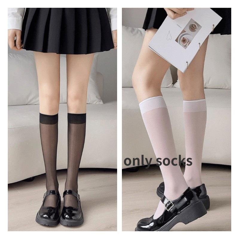Female Socks Silk Jk Black White Long Velvet Leggings Student Stockings Calf
