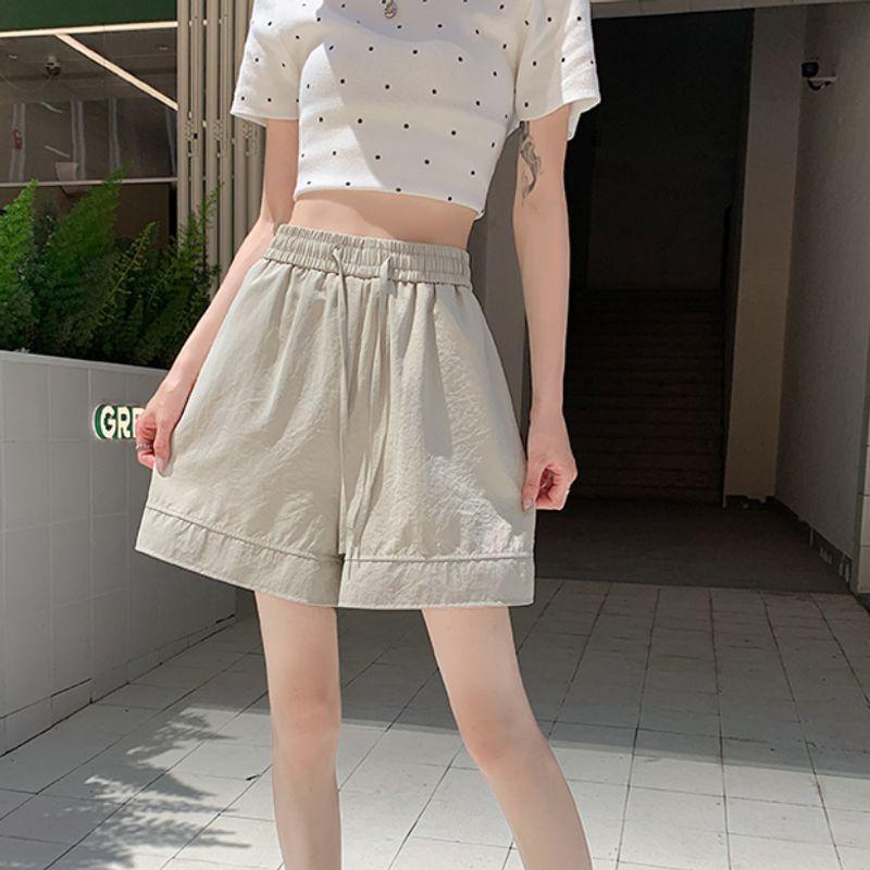 

Small Plus size Student Ice Silk Solid Lace-up Elastic Loose Blazer Quick-Drying Wide Leg Shorts Hot Pants Women Khaki S