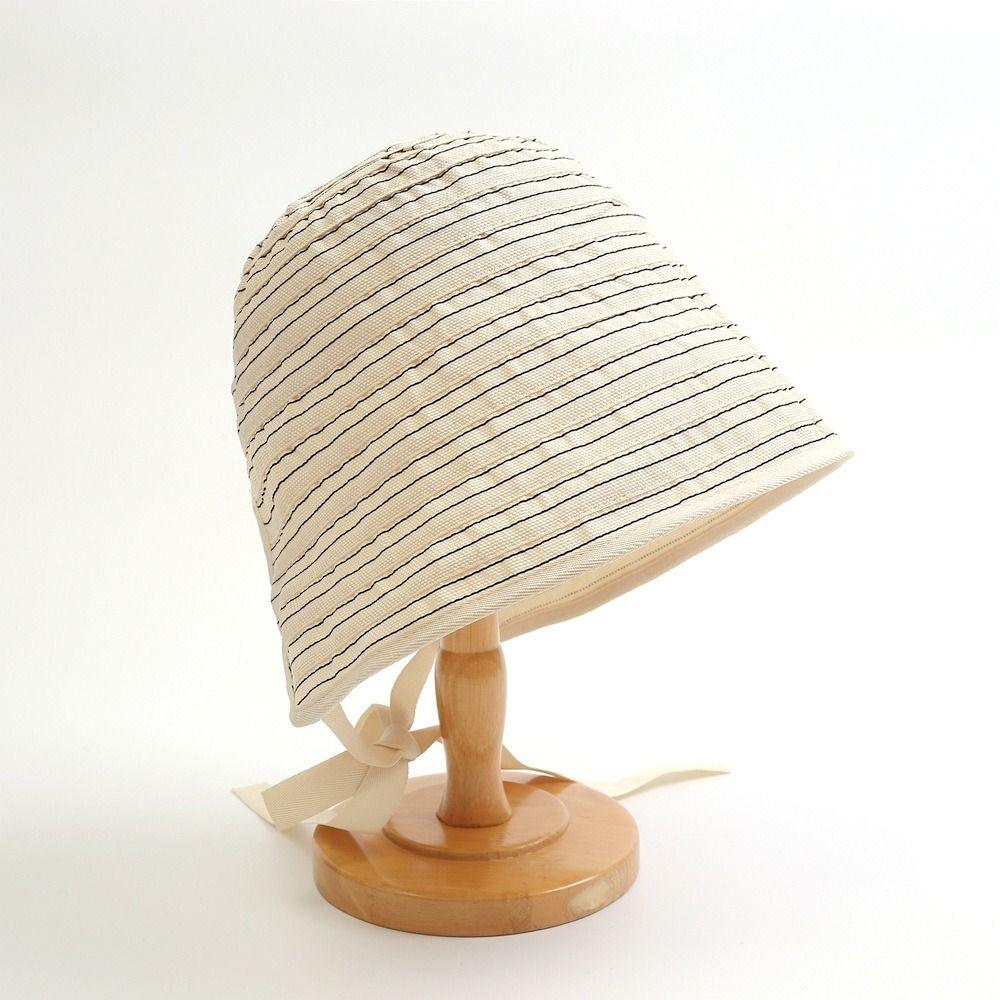 Ribbon Women Striped Fisherman Hat Wide Brim Bucket Hat Casual Summer Sun Hat Hiking