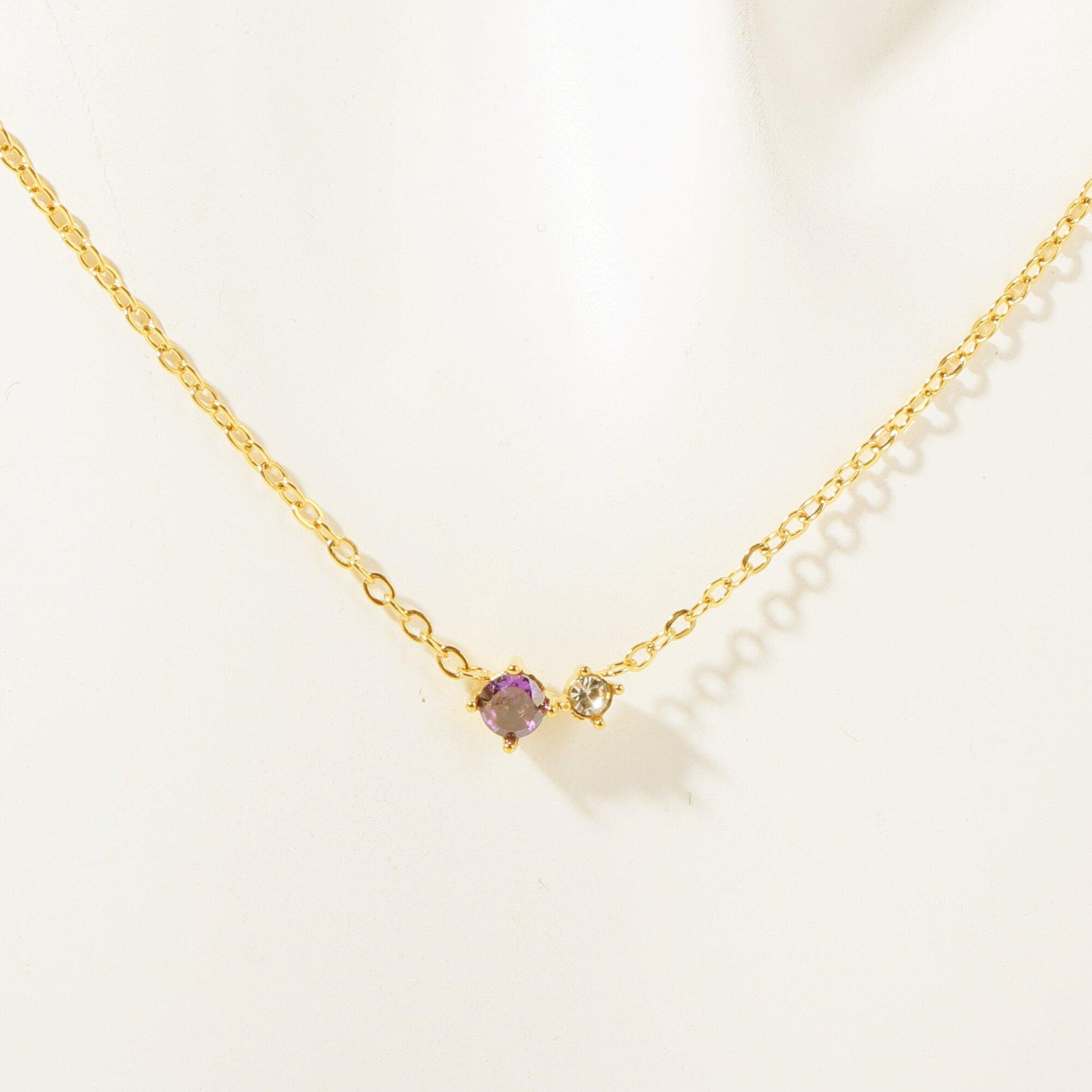 

12 Birthstone Birthstone Birthstone Zircon Vintage Literary Necklace Clavicle Chain High Color Retention Plated 18K Gold Necklace