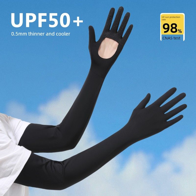 

UPF50 + Long Empty Palm Sun Protection Gloves Women s UV Protection Cycling and Driving Ice Silk Ice Sleeve Loose Thin Black [Loose Comfort Edition]] All yards