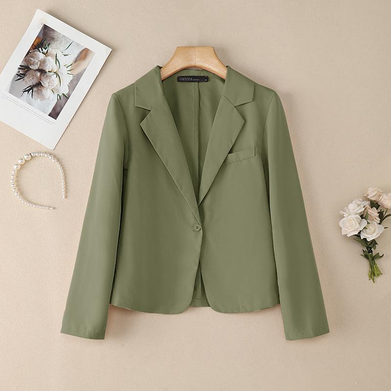 

Жіноча повсякденна одноколірна блуза з довгим рукавом з відкладним коміром ZANZEA L зелений