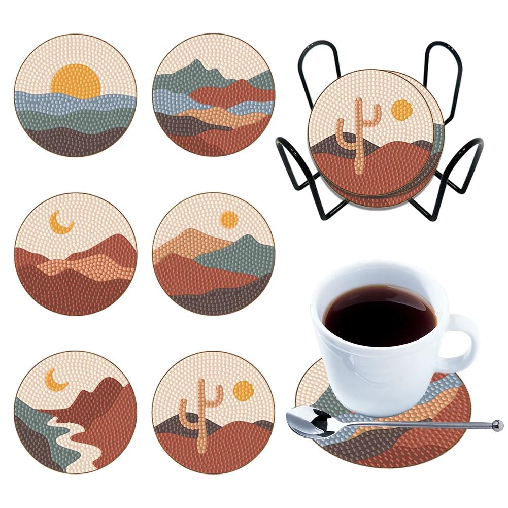 6/8PCS Diamond Painting Coasters Cartoon Animal Wooden Diamond Mosaic Art Drink Cup Pad Table Placemat Home Decor Christmas Gift