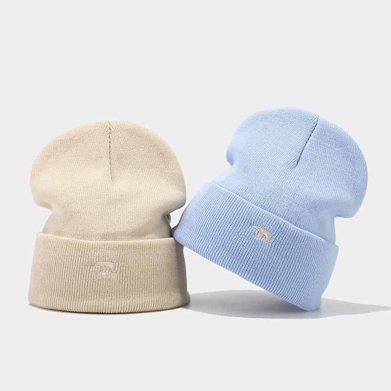 Autumn and winter high-quality bear embroidery thickened warm knitted hat fashionable personalized street versatile stacking hat