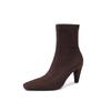 Black fashion simple elastic thin boots 2025 autumn and winter new square head thin heel sleeve one pedal small short boots women