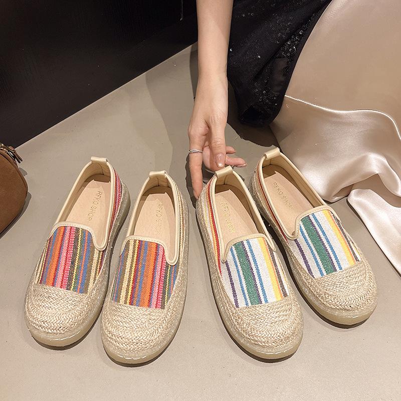 Women Flat Shoes Designer Casual Canvas Fisherman Shoes Retro Slip-on Loafers