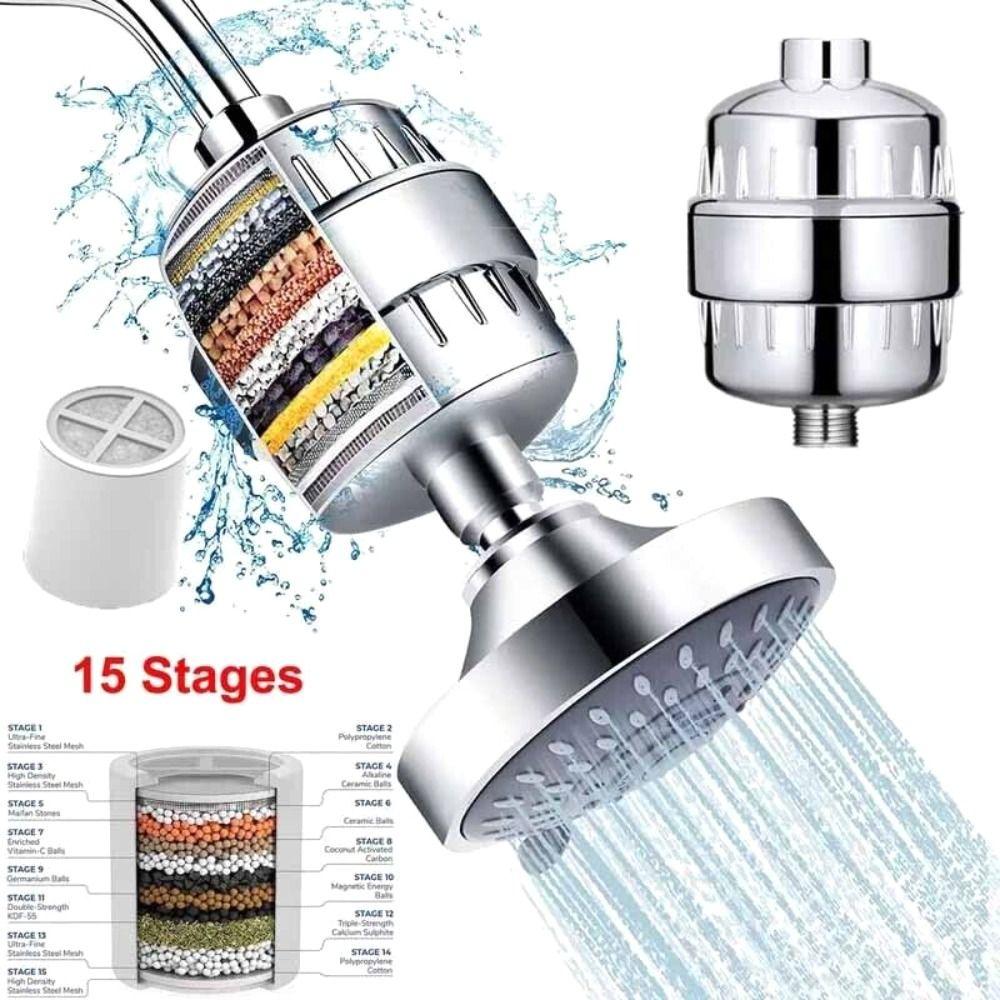 

Новий очищувач води, видалення хлору, фільтр для душової головки, пом якшувач 15 етапів очищення жорсткої води 1xFilter