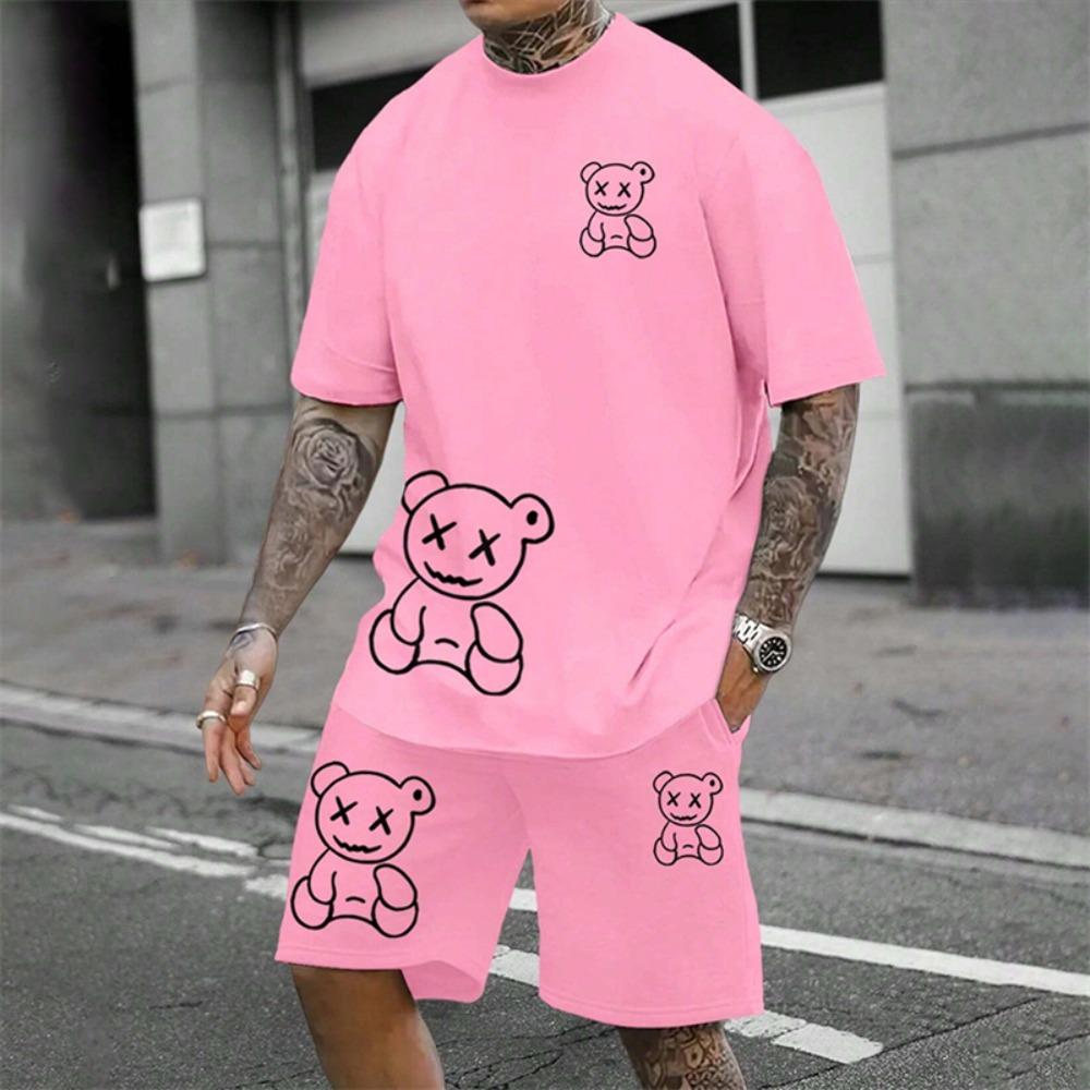 2026 Fun Bear Harajuku T-Shirt Men s Summer Loose Daily Couple Suit Outdoor Street Short Sleeve Shorts Two Piece Men Summer Suit S