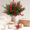 60pcs Christmas Artificial Pine Branches with Red Berries for DIY Crafts Wreaths Home Decor and Christmas Tree Ornaments