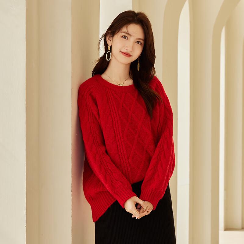 

VICTORIA&VERA Women s Vintage Cable Knit Round Neck Sweater L