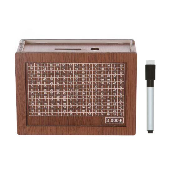 Wooden Cash Money Saving Box Money Saving Challenge Box with Money Target And Numbers Piggy Bank with Dry Erase Pen for Kids Adults