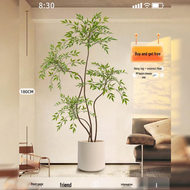 Large Indoor Potted Nandina Domestica Faux Plant - Luxury Green Décor for Living Room
