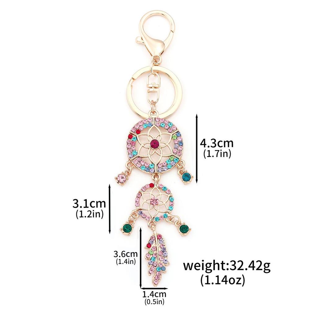 Rhinestone Dreamcatcher Keyring with Hollow Feather Pendant - Elegant Metal Gift