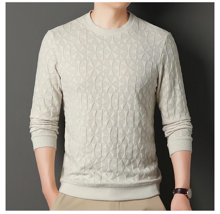 Men's Casual Round Neck Knit Sweater - Long Sleeve, Solid Color, Spring/Autumn Pullover Hoodie