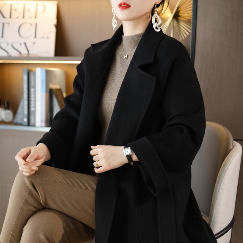 100% Wool Women Coat TIDENOVEL Autumn Wool Long Coat Handmade Pea Coat Winter Warm Wool Long Jacket Overcoat