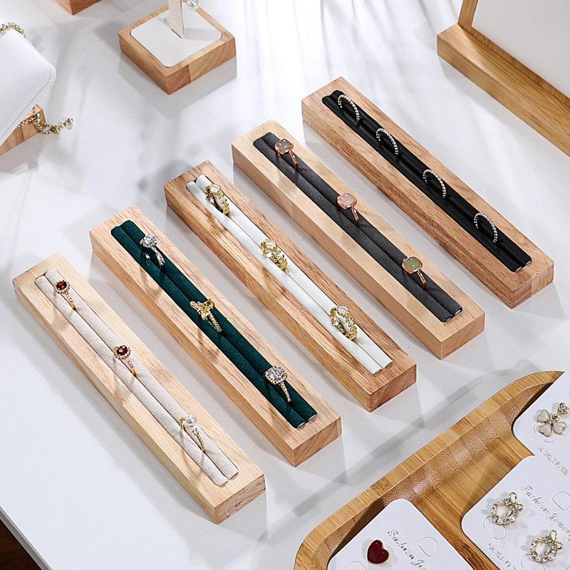 Wood Rectangle Shape Jewelry Tray With French Velvet Lining Ring Holder Earrings Bracelet Display Plate Jewellery Storage Stand