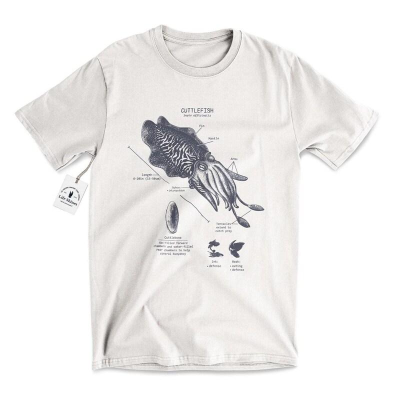 Cuttlefish Anatomy Cuttlefish Biology Cephalopod T-shirt Cephalopod Biology T-shirt Cuttlefish Screen Printed Marine Biology Top S