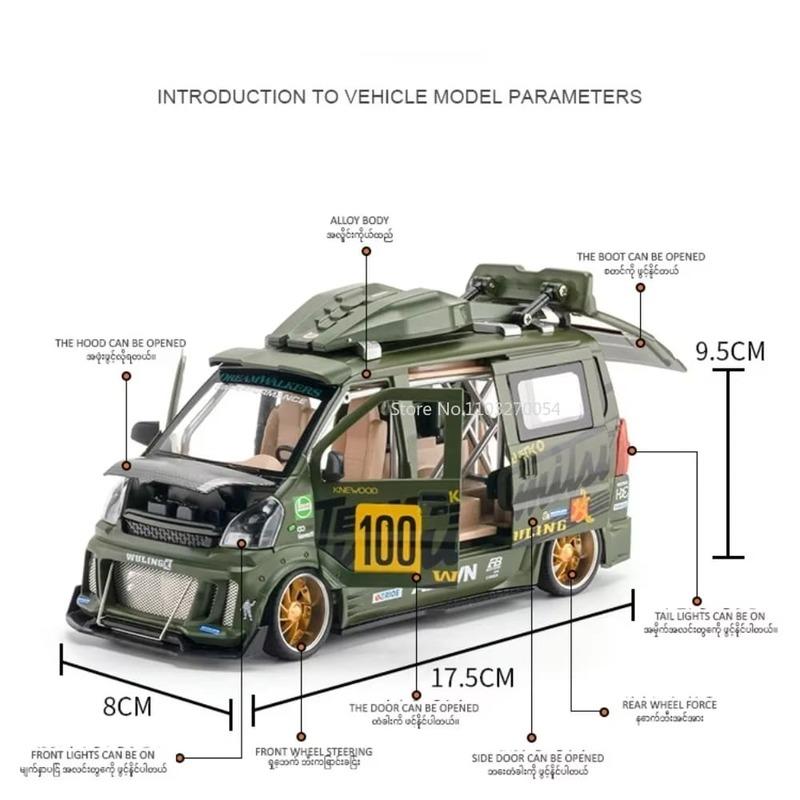 1/24 slitinová hračka modelu auta Wuling Hongguang Simulace dodávky kovu tlakové lití zvuku a světla Model auta pro chlapce Dárková kolekce ozdoby