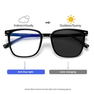 Photochromic Anti Blue Light Glasses Men Women Vintage Anti Blue Light Eyeglasses Square Glasses Frame Color-changing Rectangle Eyewea