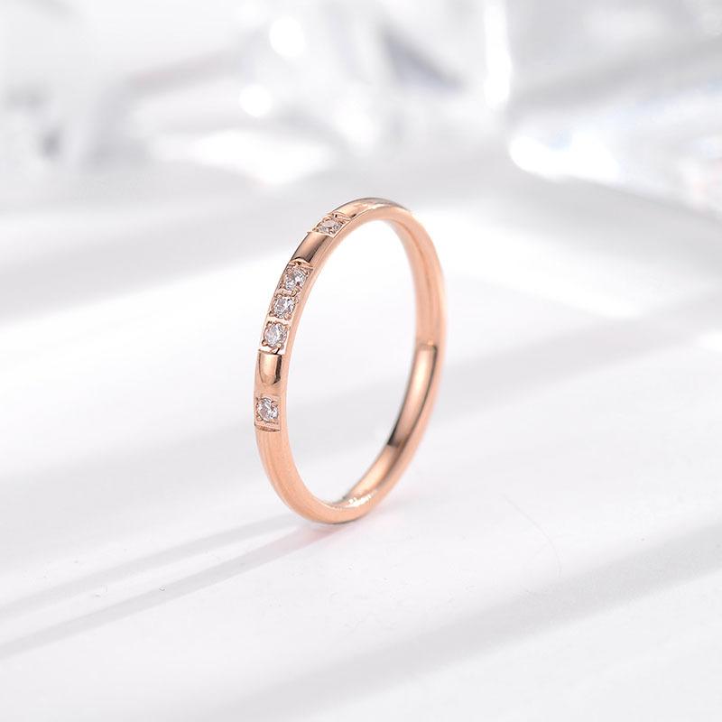 Minimalist Titanium Steel Couple Rings Non Tarnish Diamond Inlaid Matching Bands Jewelry