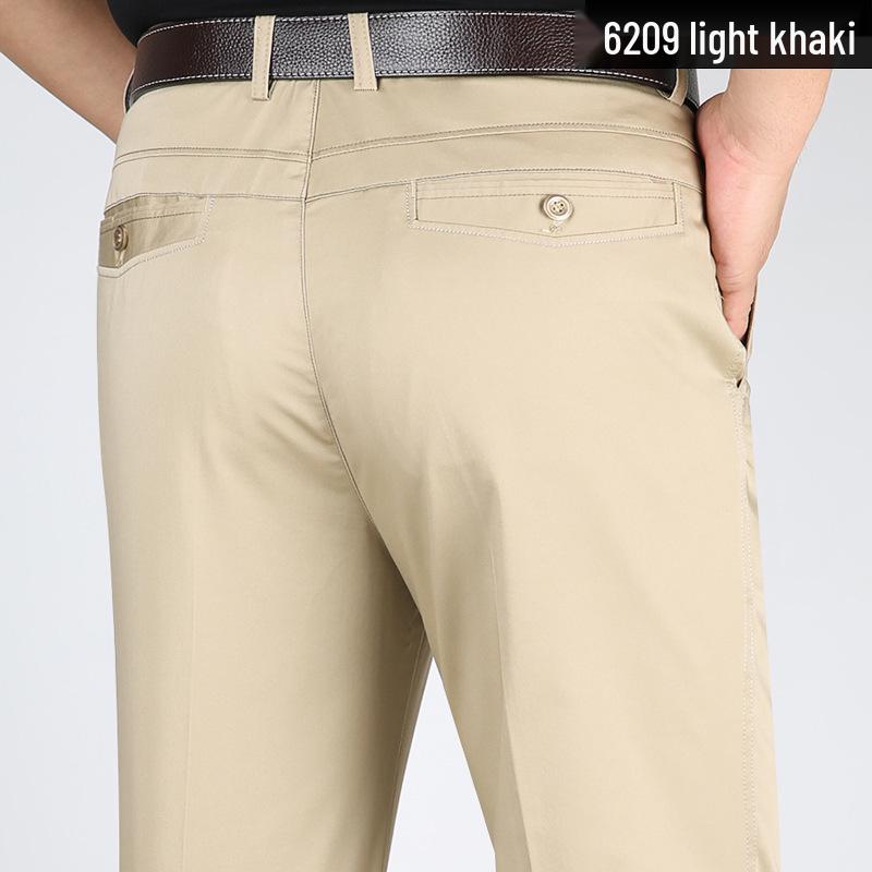 Men's High Waist Tencel Ice Silk Cotton Pants: Spring/Summer Casual, Straight-Leg, Non-Iron, Loose Fit.