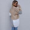 Casual Trend Versatile Women's Autumn and Winter Long Section Loose Color Blocking Knit Cardigan Sweater Jacket Female