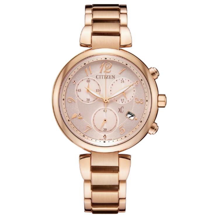 CITIZEN C Collection 50m Waterproof Light Powered Quartz Movement Gold Plated Stainless Steel Strap FB1452-66X Pink Watch Dial