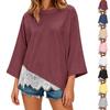 Women's Plus Size 3/4 Sleeve T-Shirt with Lace Trim Casual Top for Everyday Wear