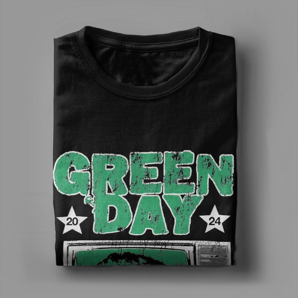 Green Day Band T-Shirts for Men  Novelty Cotton Tee Shirt Round Collar Short Sleeve T Shirt Plus Size Tops