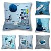 45x45cm Creative Spaceman Astronaut Ocean Blue Square Pillow Cover Living Room Sofa Office Seat Cushion Home Decoration