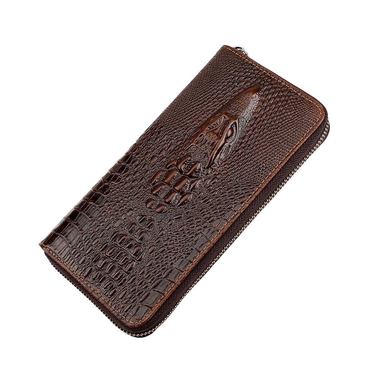 

Bison Denim Винтажный 3D-принт из натуральной кожи мужской кошелек тигр дракон длинный держатель для карт на молнии кошелек crocodile коричневый