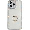 For iPhone 15 Pro Case with Ring Kickstand Rhinestone Edge TPU+PC IMD Phone Cover