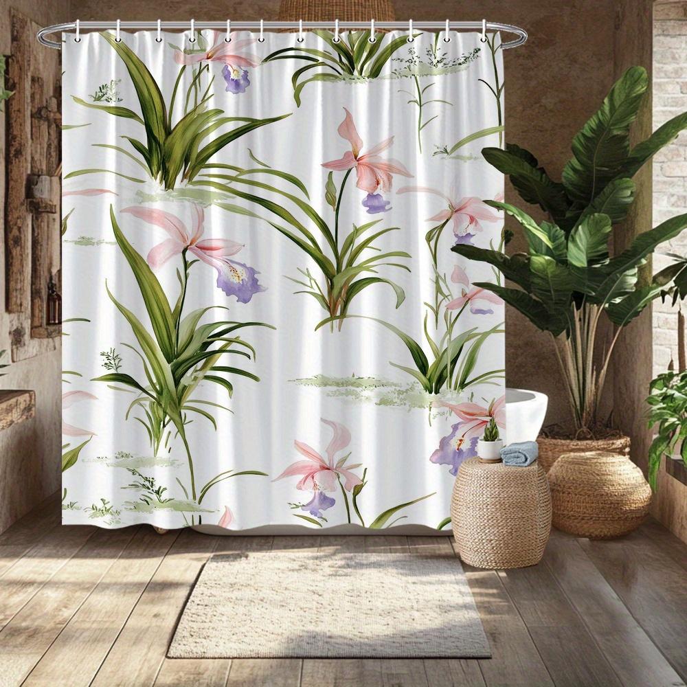 

1Pc Elegant Floral Orchid Shower Curtain, Polyester Fabric, With Hook, Machine Washable, Suitable For Bathroom Decoration W60H190(CM)-1 Pcs